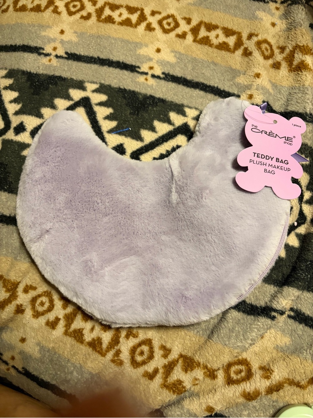 Crème Shop NWT Lavender Plush Crescent Teddy Makeup Bag by